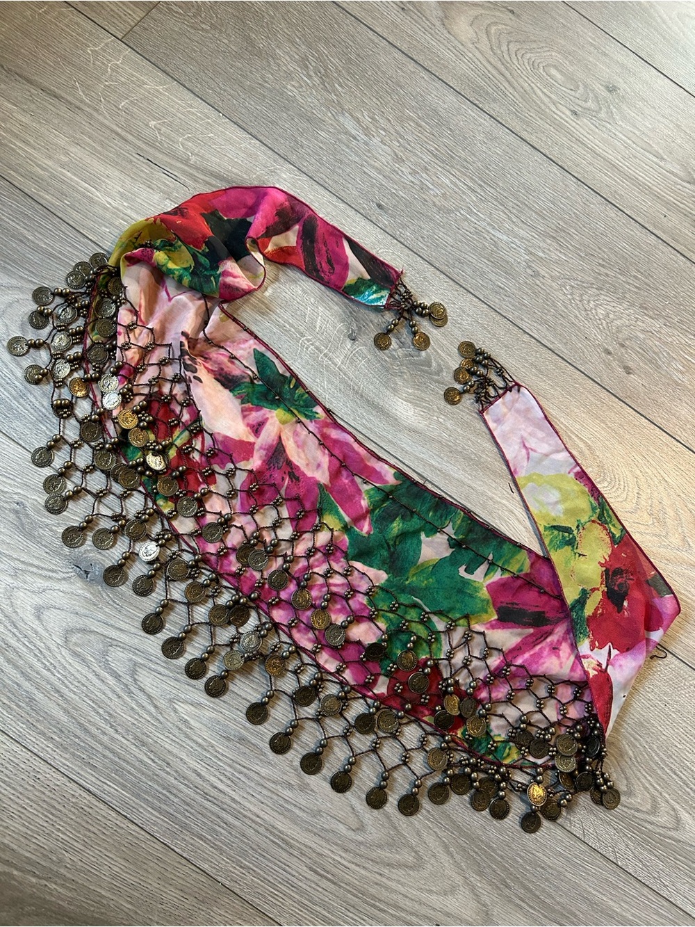 Patricia Nash Oblong Floral Scarf ITALIAN COIN Exotic Belly dancer Bohemian